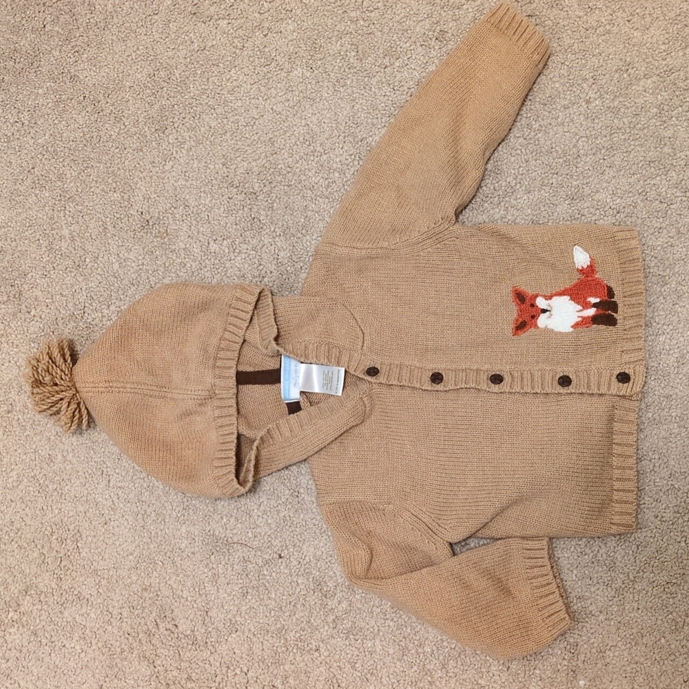 Janie Jack fox button up sweater w hood.  6-12m